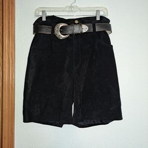 90's Vtg Don't Stop Western Black Leather Paper Bag Super High Waist Shorts
